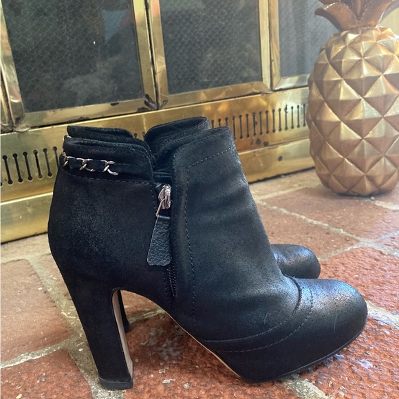 Chanel Black Oiled Suede High Heel Ankle Boots~ - Picture 2 of 11